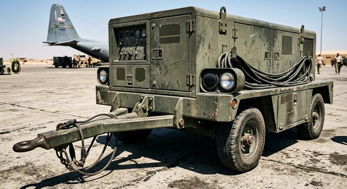 Rugged military-spec ground power cart in olive drab