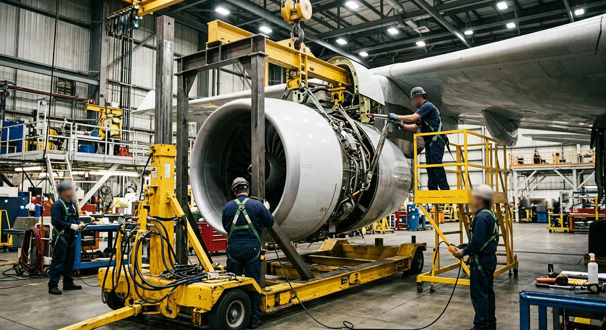 Engine installation under a wing from a transport stand