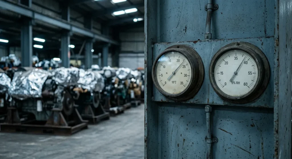 Hygrometer and thermometer in an engine storage facility