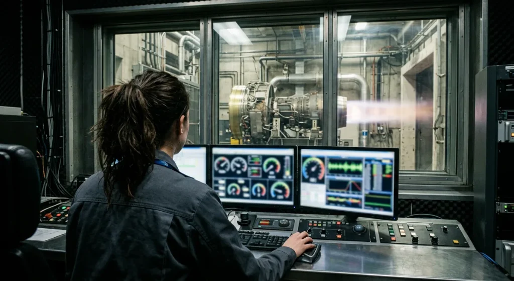 Test cell control room with observation window